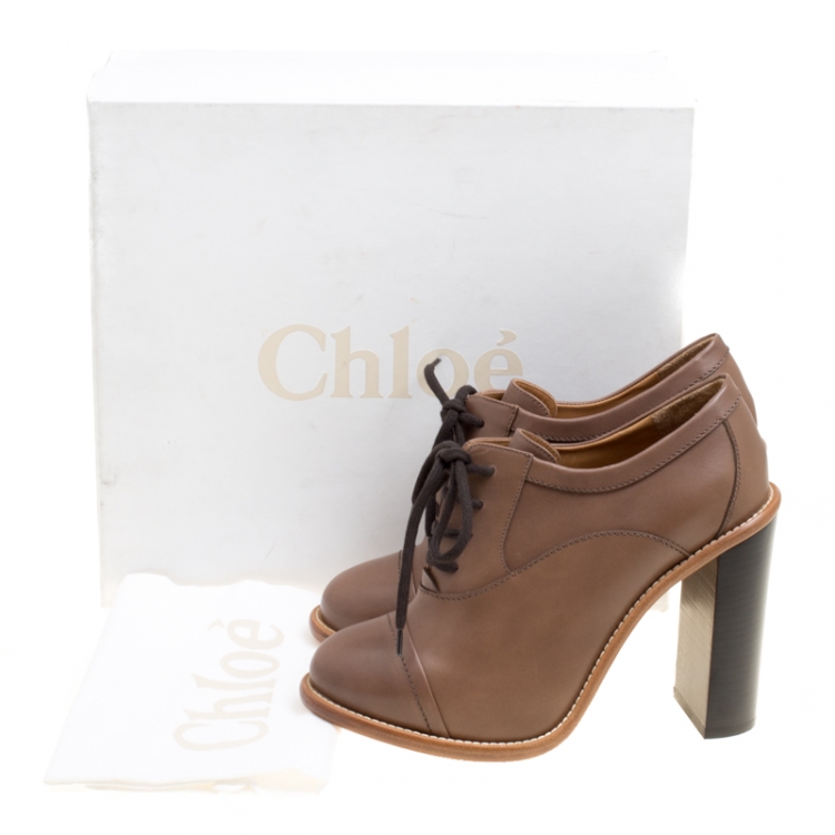 مملوكة مسبقًا Chloe Brown Leather Lace Up Ankle Boots Size 39