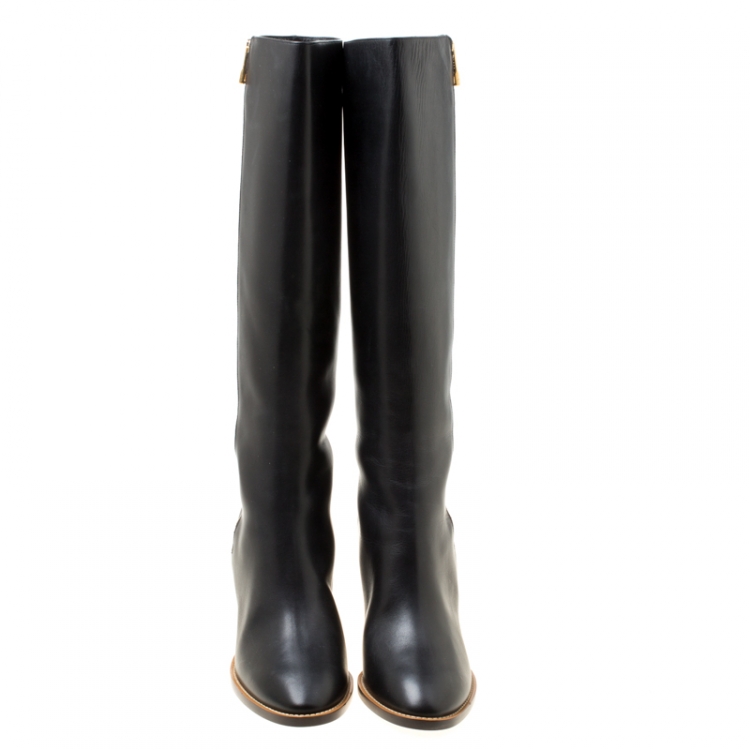 مملوكة مسبقًا Chloe Black Leather Block Heel Knee High Boots Size 40