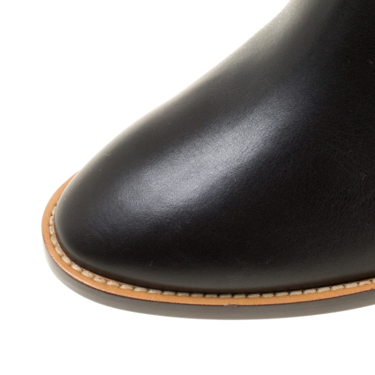 مملوكة مسبقًا Chloe Black Leather Block Heel Knee High Boots Size 40