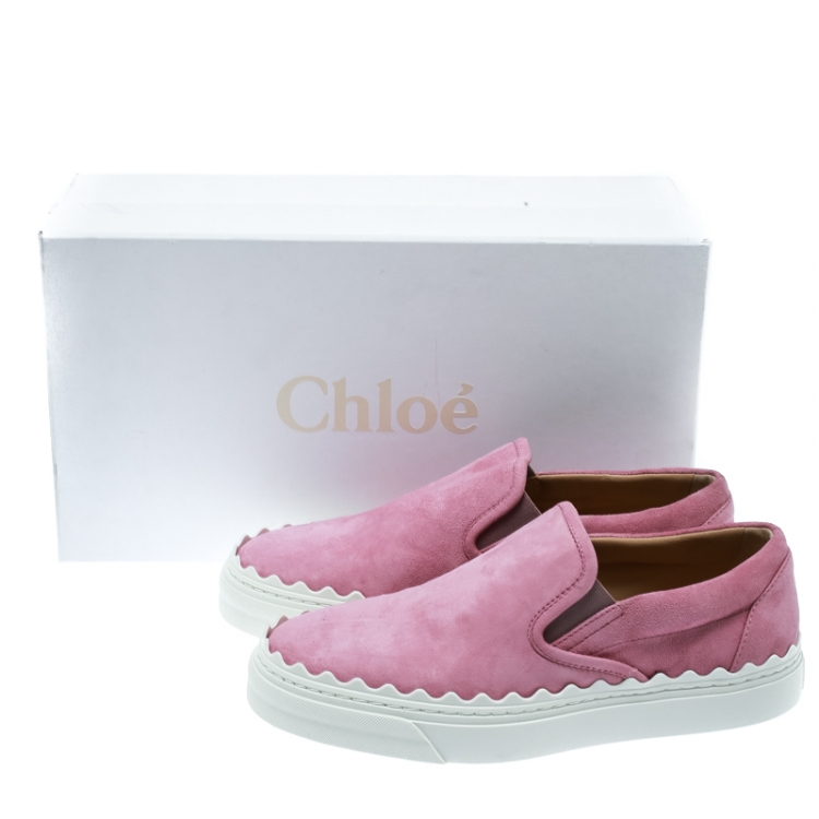 مملوكة مسبقًا Chloe Light Pink Suede Ivy Scallop Slip On Sneakers Size 36