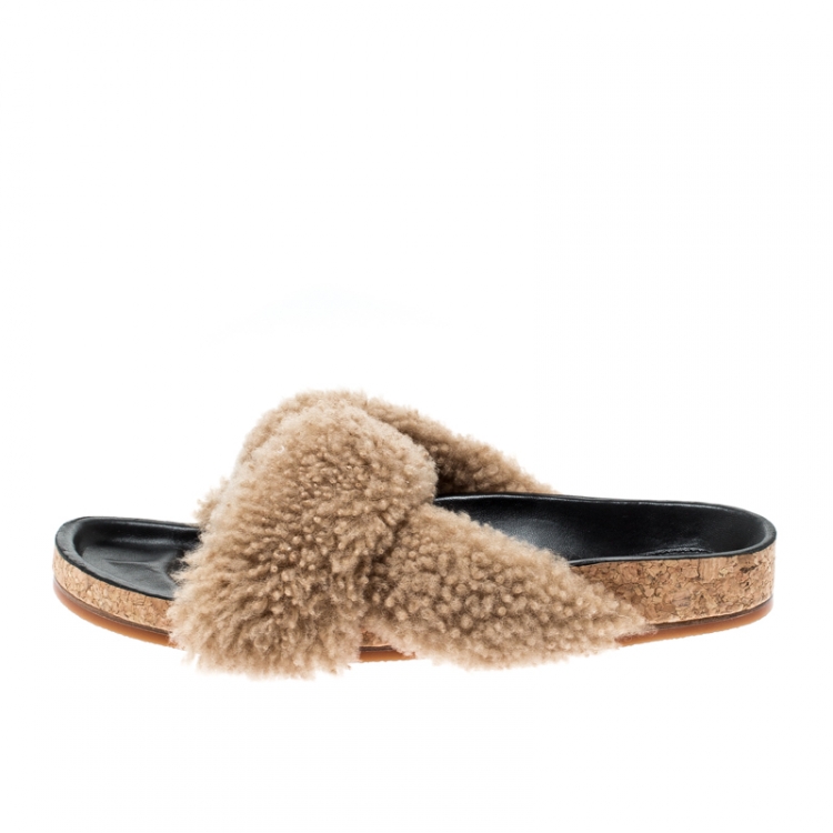 Chloe Brown Shearling Wool Knotted Slip On Slides Size 41 Chloe | TLC