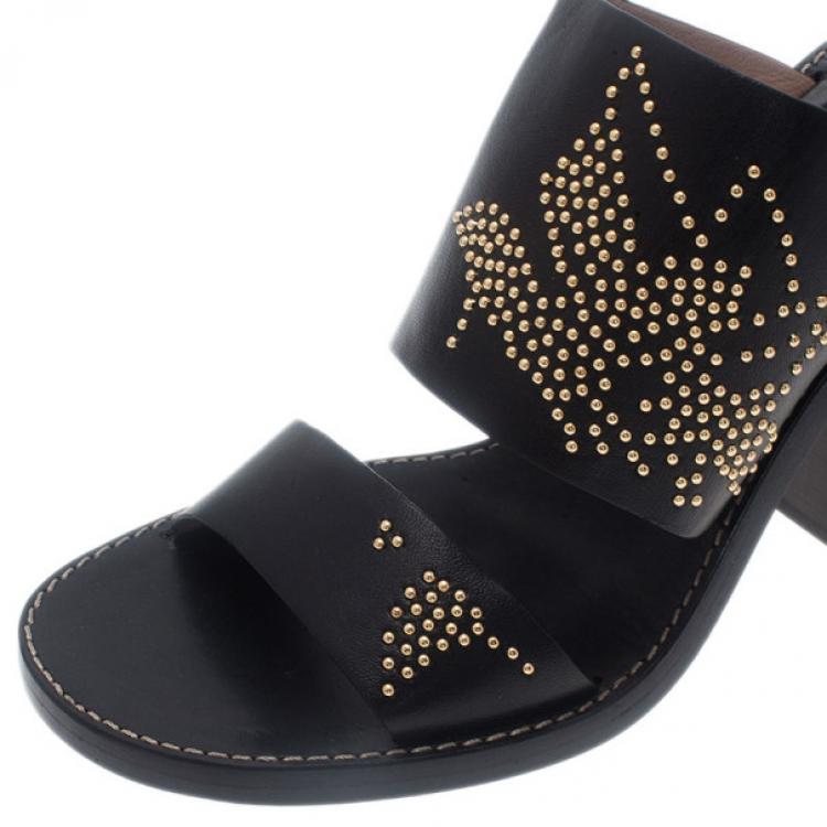 Pre Owned Chloe Black Leather Studded Sandals Size 39