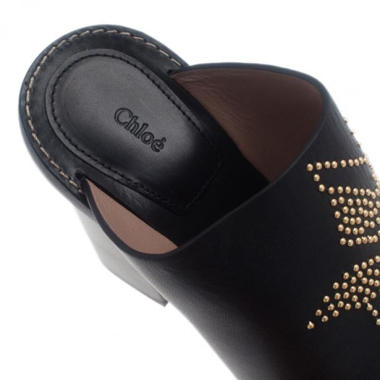 Pre Owned Chloe Black Leather Studded Sandals Size 39