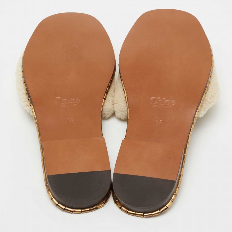 Pre Owned Chloe Cream Shearling Fur Idol Flat Slides Size 38