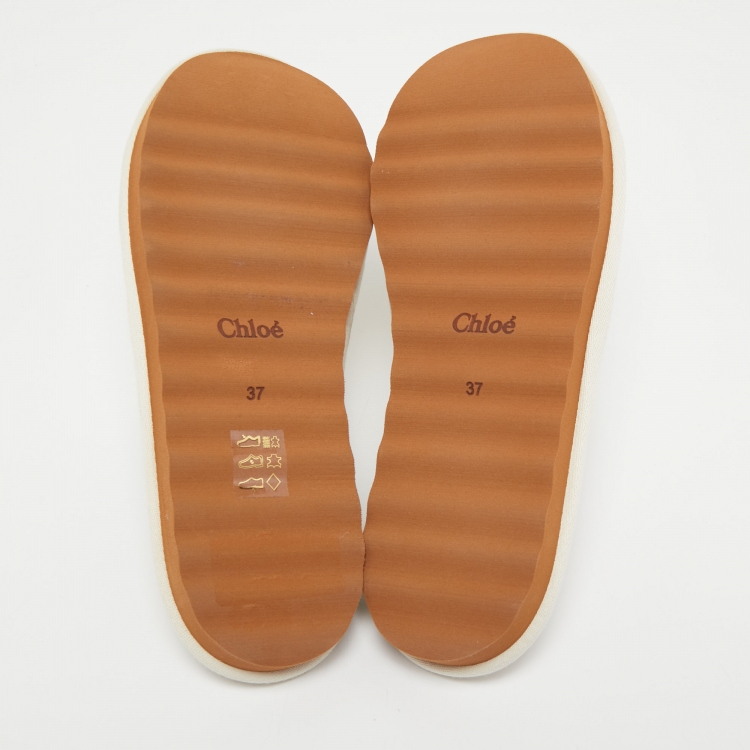 Pre Owned Chloe Cream Canvas and Leather Woody  Mules Size 37