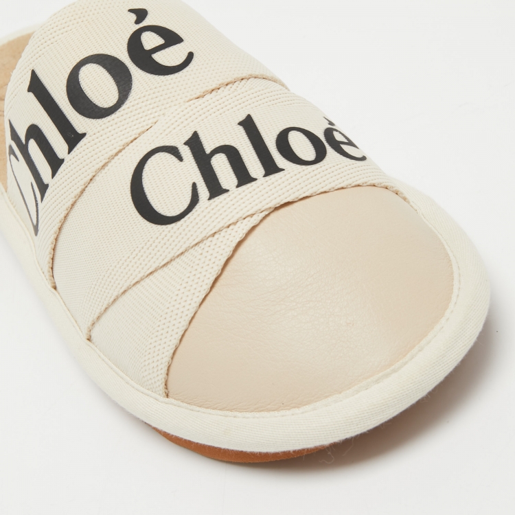 Pre Owned Chloe Cream Canvas and Leather Woody  Mules Size 37