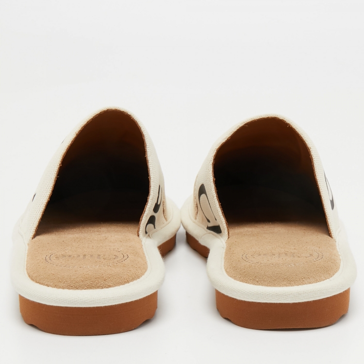 Pre Owned Chloe Cream Canvas and Leather Woody  Mules Size 37
