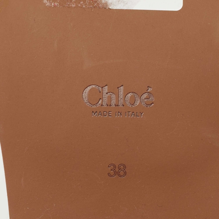 Pre Owned Chloe Brown/Beige Leather and Woven Raffia Woody Flat Slides Size 38