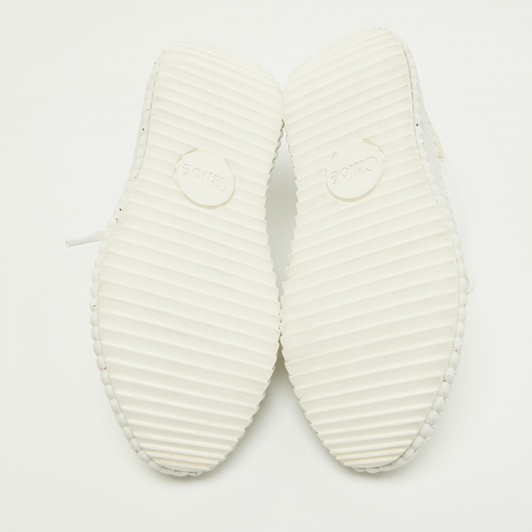 Pre Owned Chloe White Fabric and Suede Low Top Sneakers Size 37
