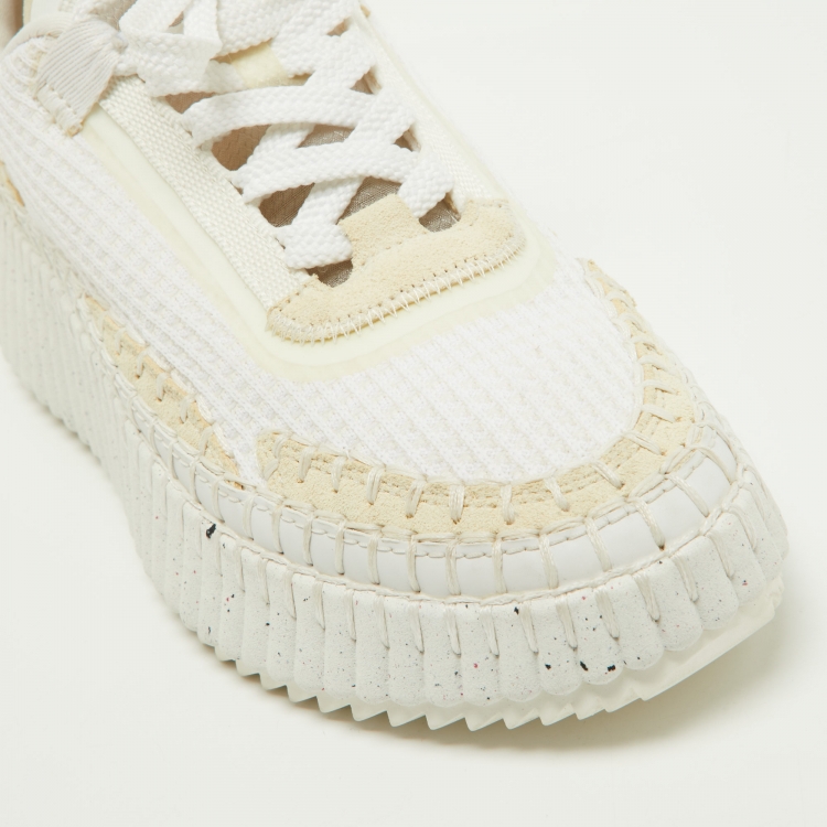 Pre Owned Chloe White Fabric and Suede Low Top Sneakers Size 37
