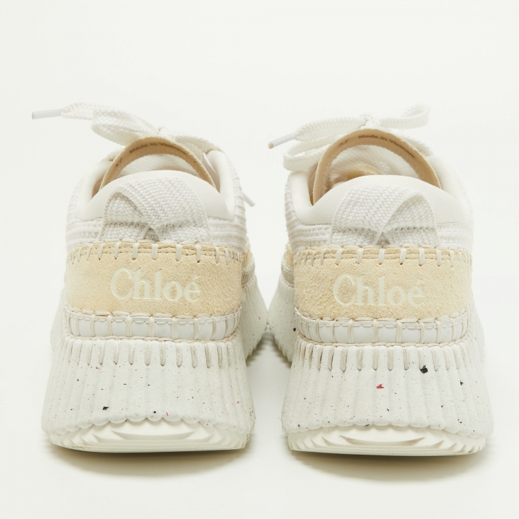 Pre Owned Chloe White Fabric and Suede Low Top Sneakers Size 37