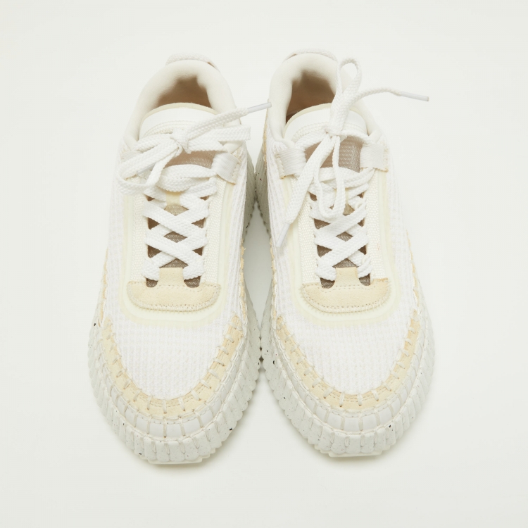 Pre Owned Chloe White Fabric and Suede Low Top Sneakers Size 37