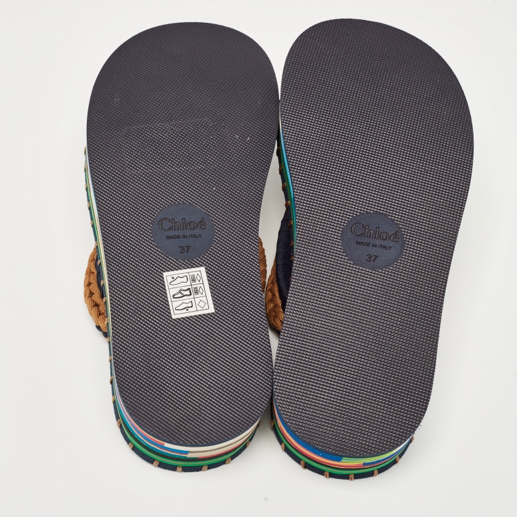 مملوكة مسبقًا Chloe Multicolor Knit Fabric Lou Thong  Sandals Size 37