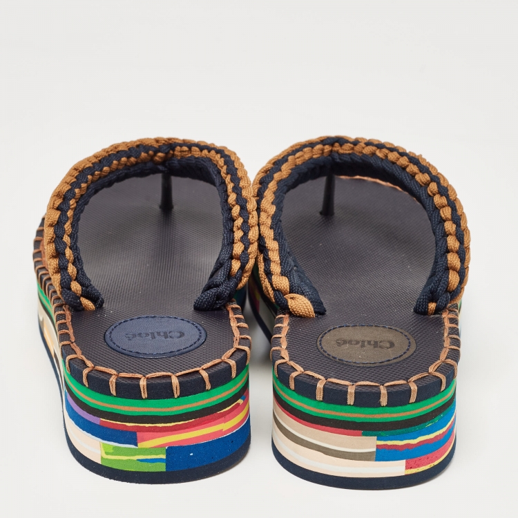مملوكة مسبقًا Chloe Multicolor Knit Fabric Lou Thong  Sandals Size 37