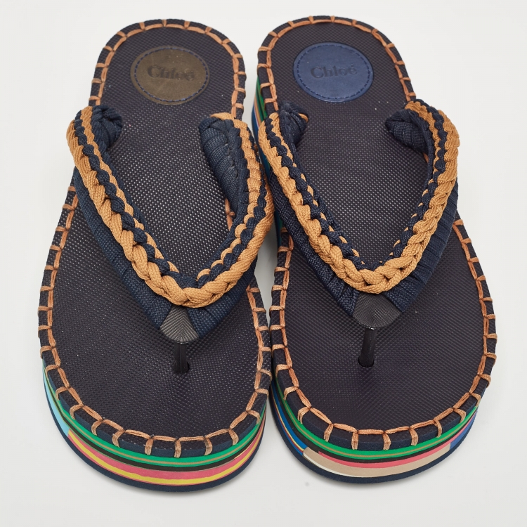 مملوكة مسبقًا Chloe Multicolor Knit Fabric Lou Thong  Sandals Size 37