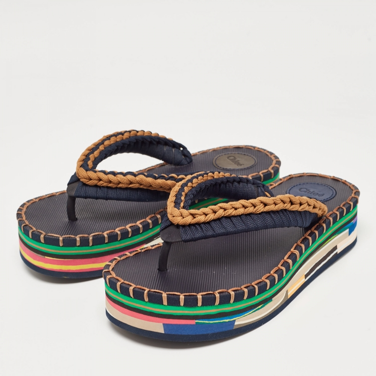 مملوكة مسبقًا Chloe Multicolor Knit Fabric Lou Thong  Sandals Size 37