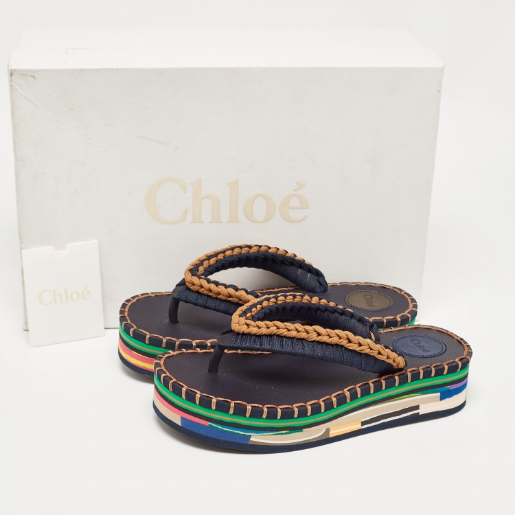 مملوكة مسبقًا Chloe Multicolor Knit Fabric Lou Thong  Sandals Size 37