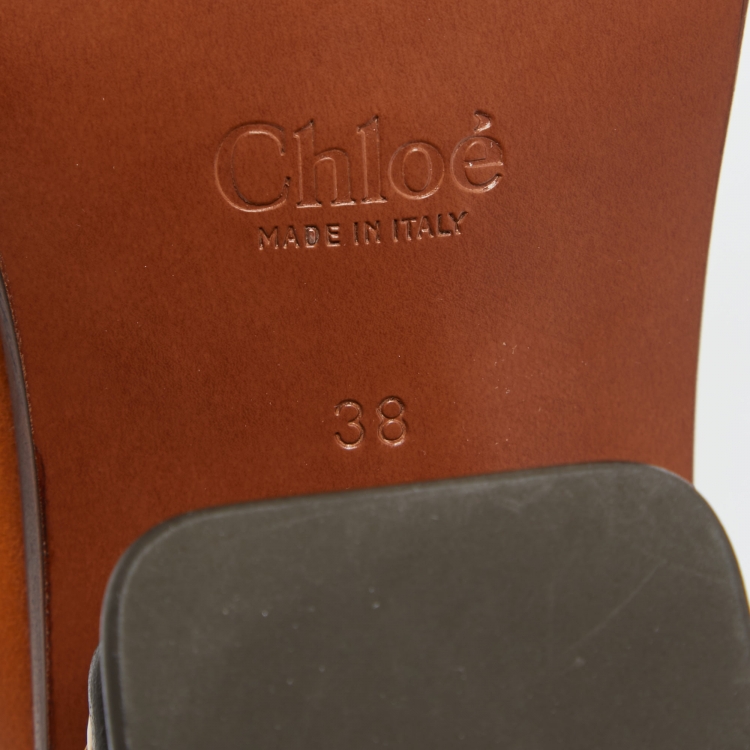 Pre Owned Chloé Tan Leather Slides Block Heel Sandals Size 38