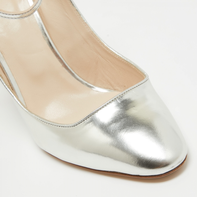 Pre Owned Chloe Silver Leather Ankle Strap Pumps Size  39.5