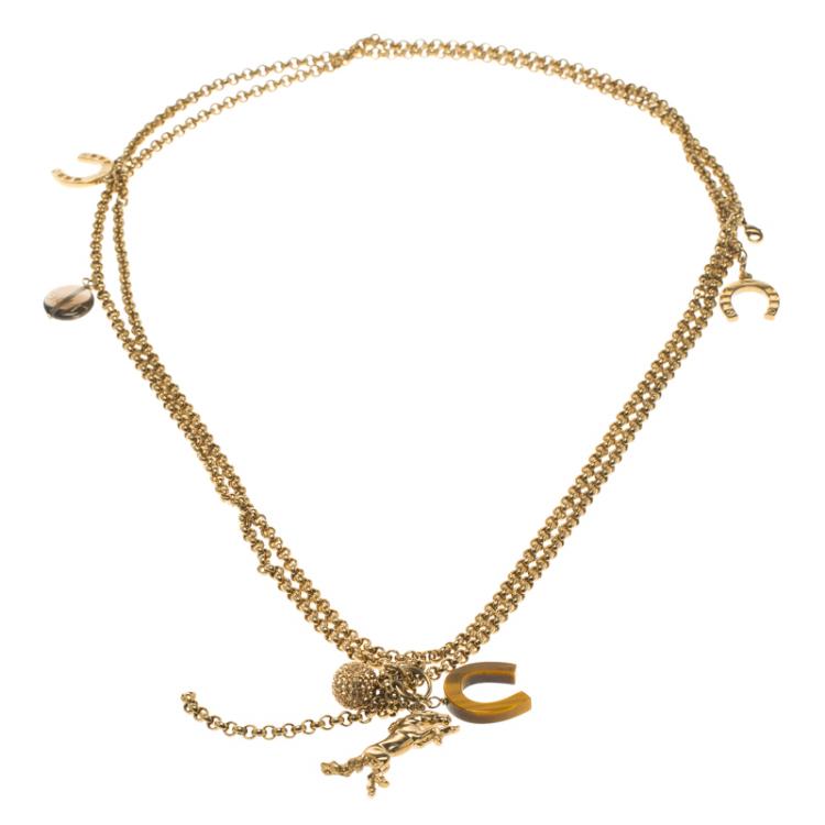 Pre Owned Chloe Horse Shoe Gold Tone Double Layer Charm Necklace