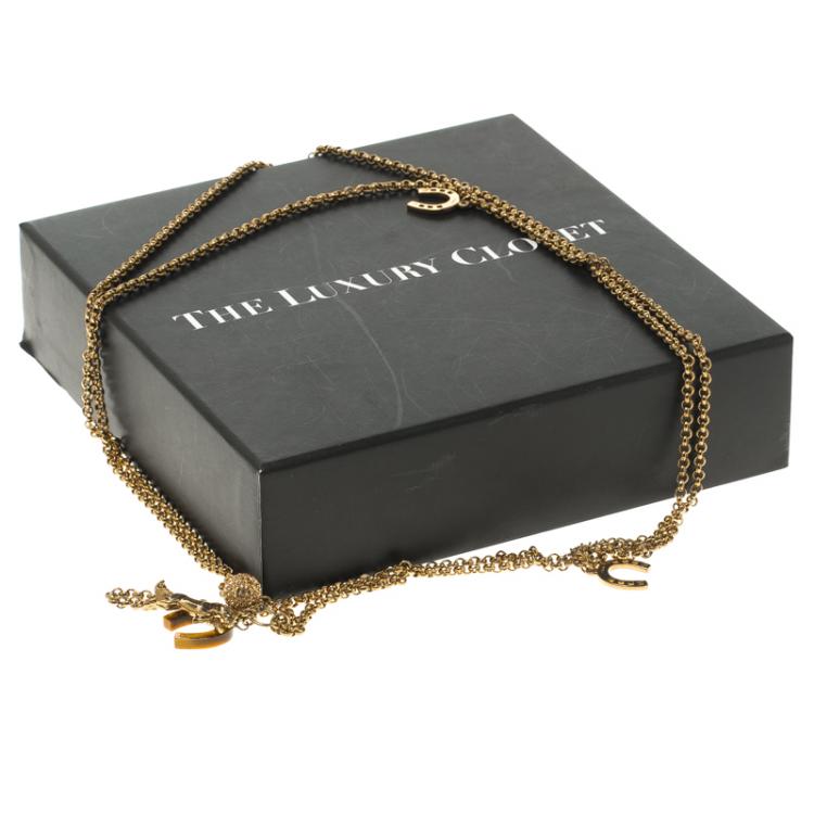 Pre Owned Chloe Horse Shoe Gold Tone Double Layer Charm Necklace