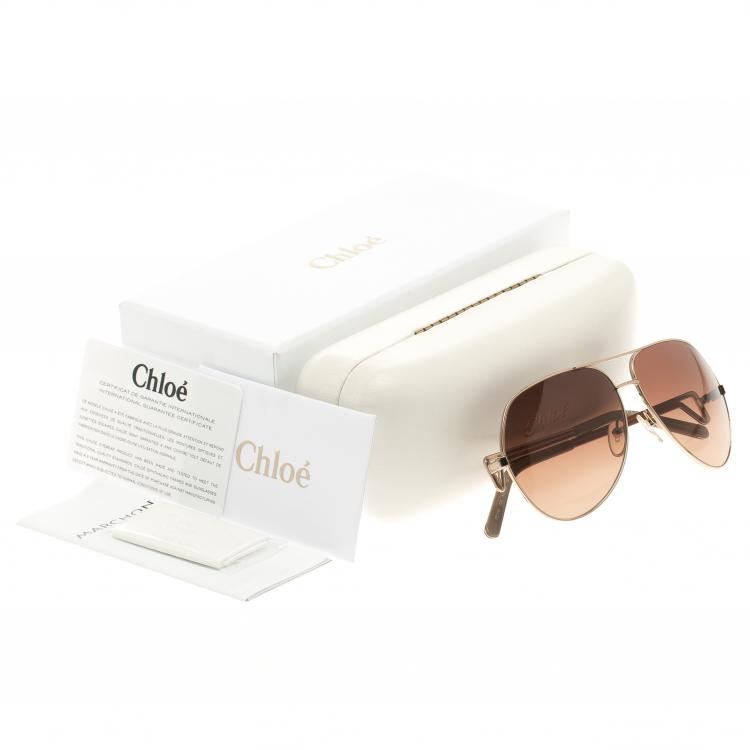 Pre Owned Chloé Brown CE111S Aviator Sunglasses