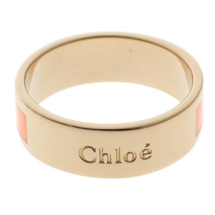 Pre Owned Chloe Holly Peach Enamel Gold Tone Ring Size 52