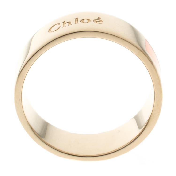 Pre Owned Chloe Holly Peach Enamel Gold Tone Ring Size 52