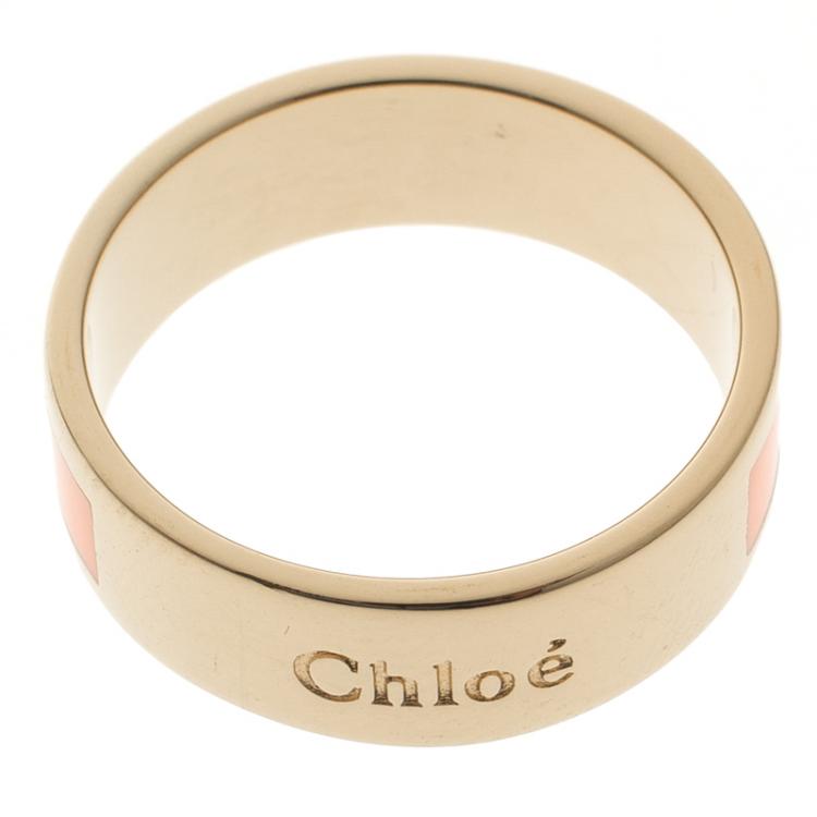 Pre Owned Chloe Holly Peach Enamel Gold Tone Ring Size 52