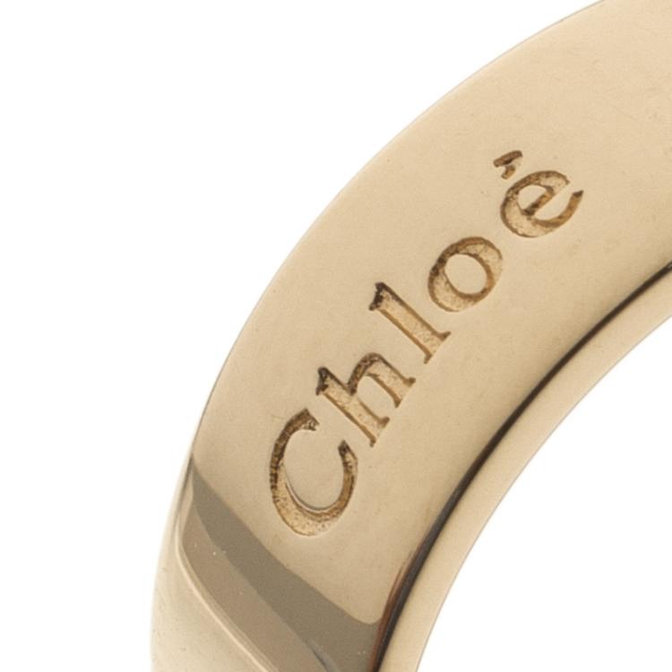 Pre Owned Chloe Holly Peach Enamel Gold Tone Ring Size 52