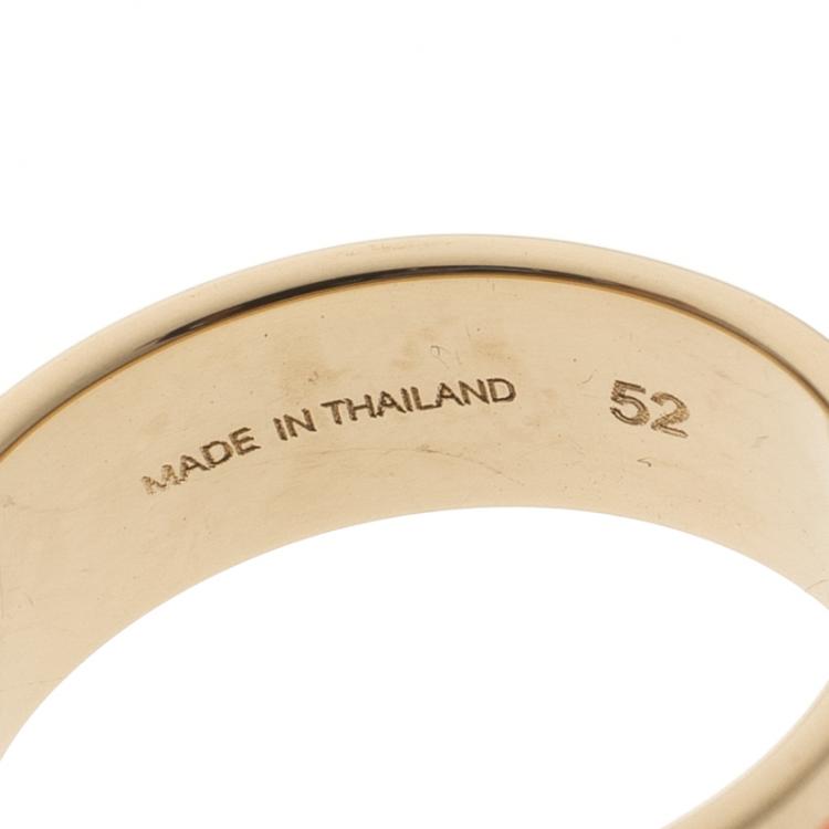 Pre Owned Chloe Holly Peach Enamel Gold Tone Ring Size 52