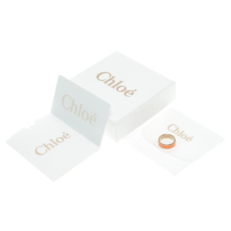 Pre Owned Chloe Holly Peach Enamel Gold Tone Ring Size 52