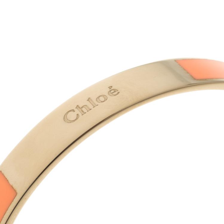 Pre Owned Chloe Holly Peach Enamel Gold Tone Bangle Bracelet S
