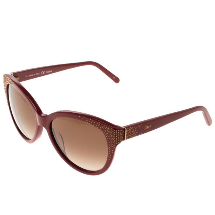 Pre Owned Chloe Brown/Red CE627S Cat Eye Sunglasses