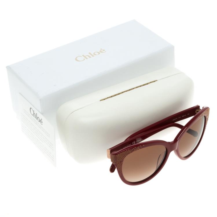 Pre Owned Chloe Brown/Red CE627S Cat Eye Sunglasses