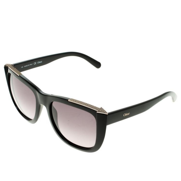 Pre Owned Chloe Black CE659SR Dallia Embellished Oversize Sunglasses