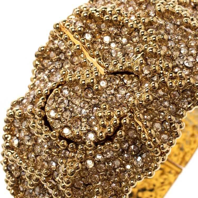 Pre Owned Chloe Crystal Gold Tone Chunky Cuff Bracelet 17cm