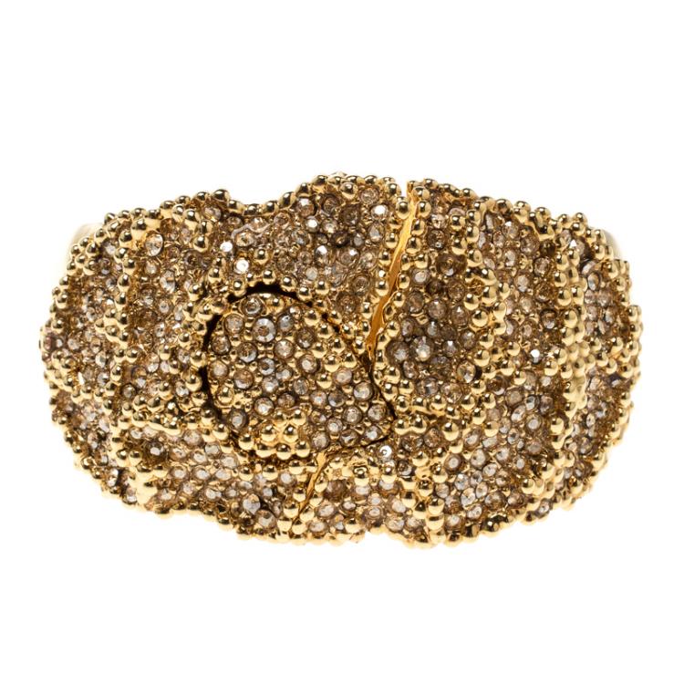 Pre Owned Chloe Crystal Gold Tone Chunky Cuff Bracelet 17cm