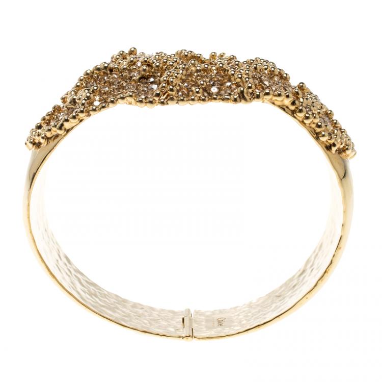 Pre Owned Chloe Crystal Gold Tone Chunky Cuff Bracelet 17cm