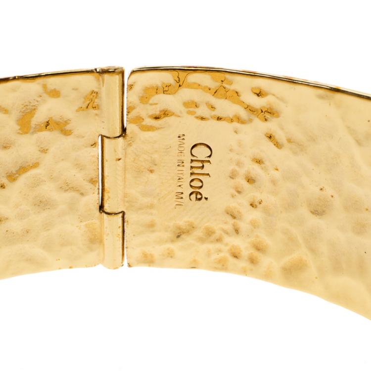 Pre Owned Chloe Crystal Gold Tone Chunky Cuff Bracelet 17cm