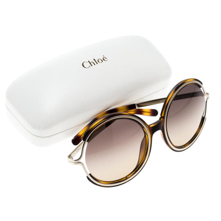 Pre Owned Chloe Brown Havana CE 708S Round Sunglasses