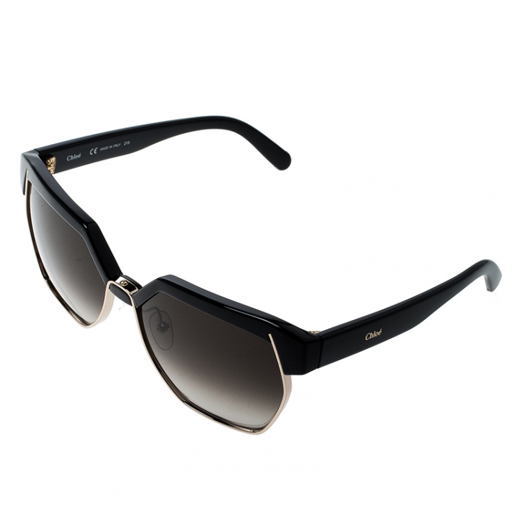 Pre Owned Chloe Black/Brown Gradient CE665S Dafne Geometric Metal Mix Sunglasses