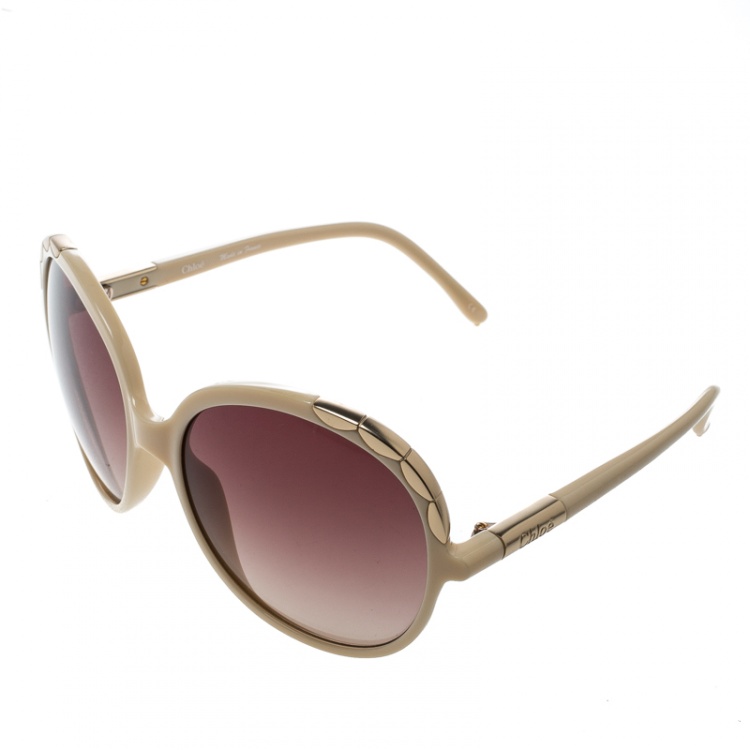 Pre Owned Chloe Cream/ Brown Gradient CL2222 Erine Oversized Round Sunglasses