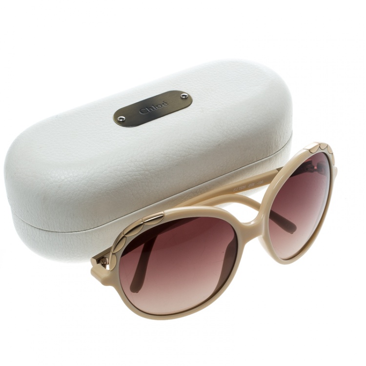 Pre Owned Chloe Cream/ Brown Gradient CL2222 Erine Oversized Round Sunglasses