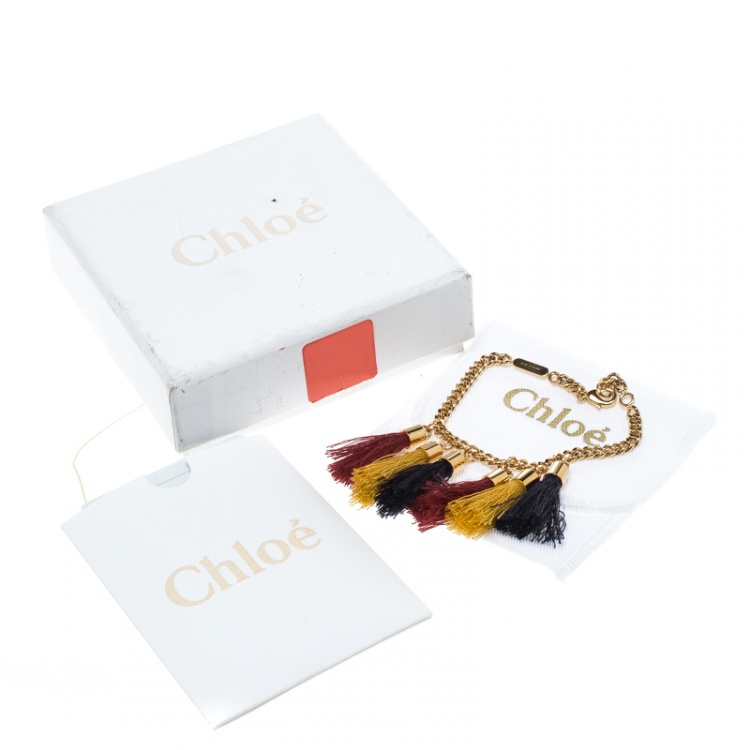 Pre Owned Chloe Lynn Multicolor Tassel Gold Tone Bracelet 