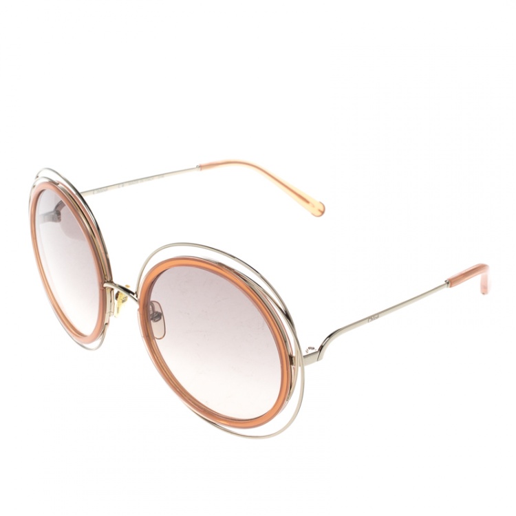 Pre Owned Chloe Gold/Brown Gradient CE120S Carlina Oversized Round Sunglasses