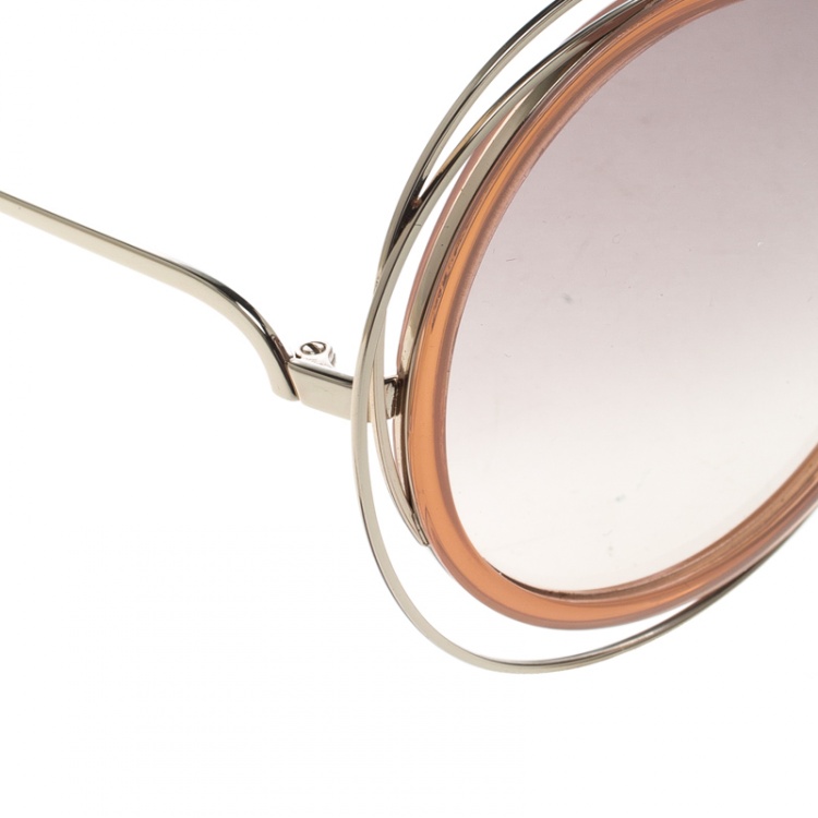 Pre Owned Chloe Gold/Brown Gradient CE120S Carlina Oversized Round Sunglasses