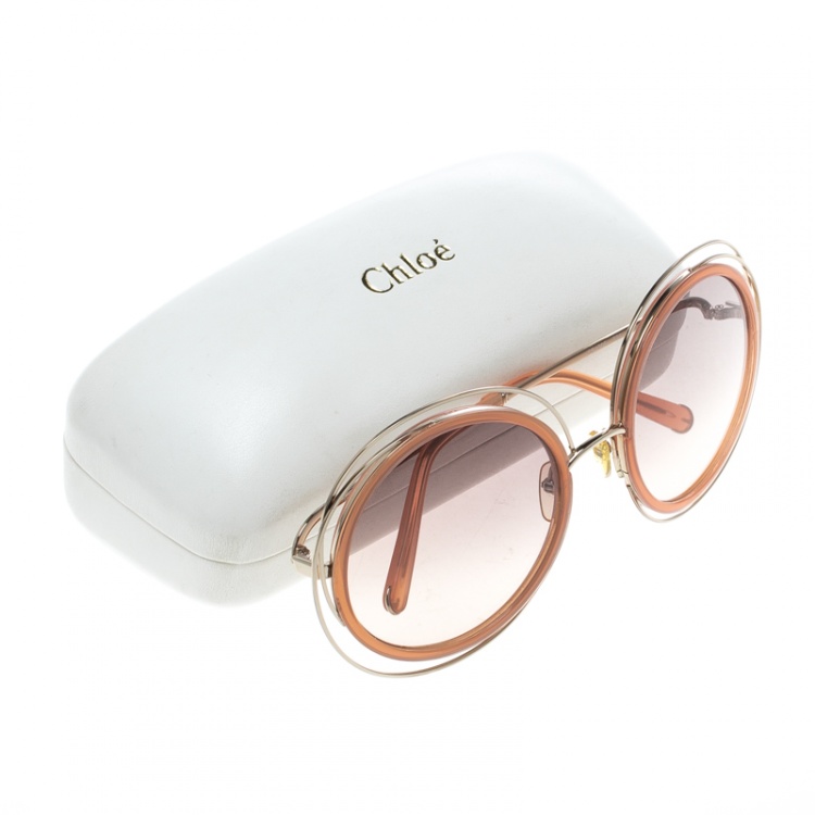 Pre Owned Chloe Gold/Brown Gradient CE120S Carlina Oversized Round Sunglasses