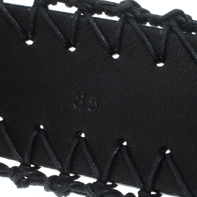 Pre Owned Chloe Black Leather Braided Details Snap Button Belt 85cm