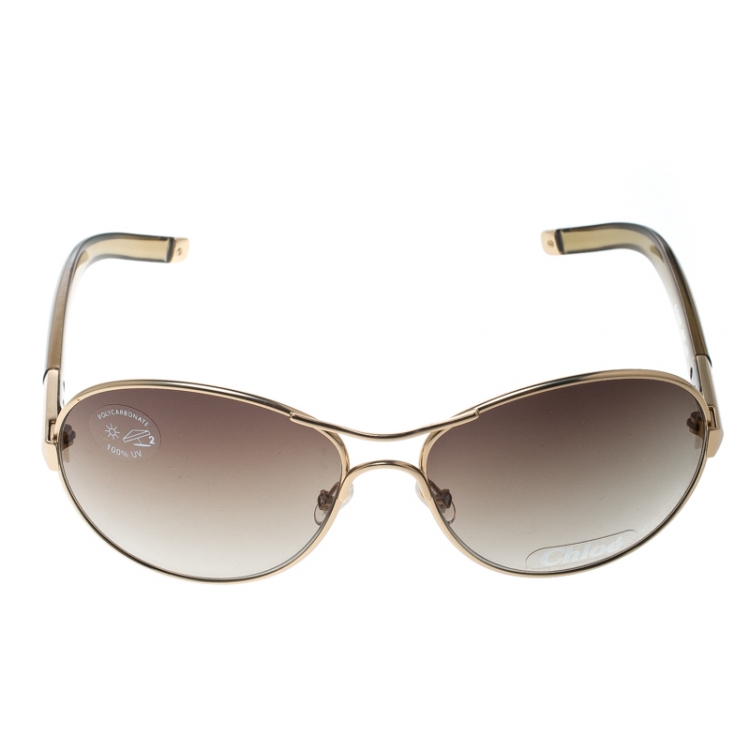 Pre Owned Chloe Gold/Brown Gradient CL2207 Aviator Sunglasses